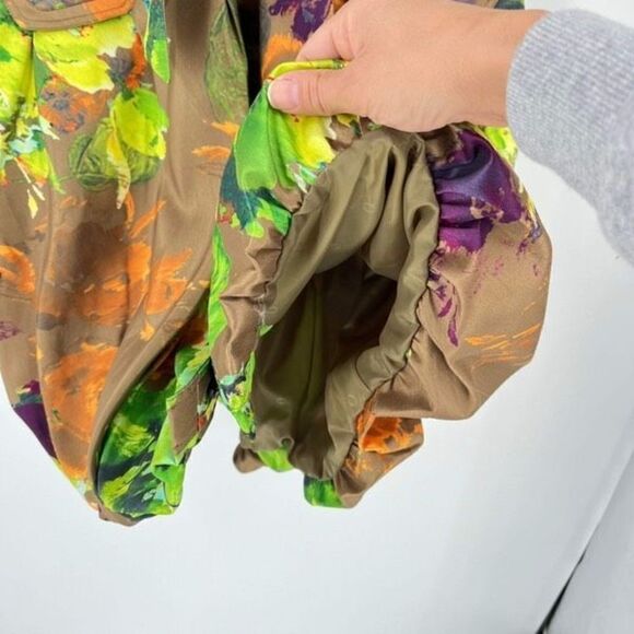 NWT Samuel Dong Womens Sleeveless Cross Tie Front Bubble Dress Green Tan Large - Picture 10 of 11